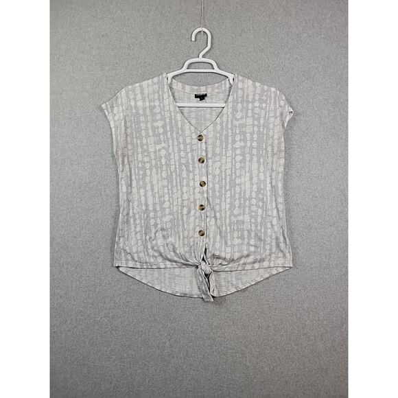 Torrid Gray Tie Dye SS V Neck Tie Front Stretch Button Up Shirt Women's 00 Large - Picture 1 of 12